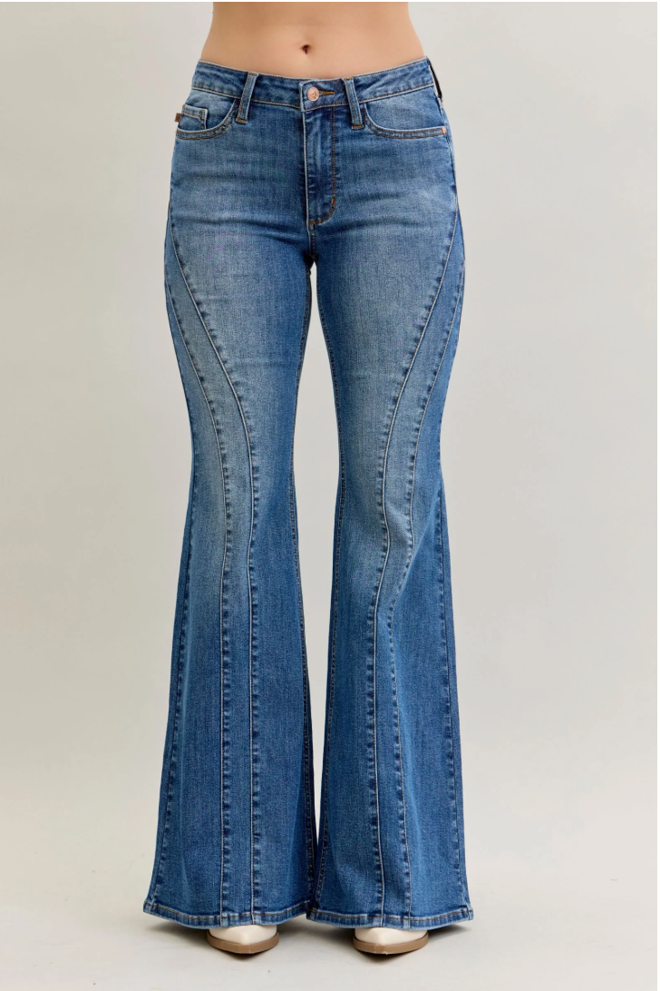 Judy Blue Mid Rise Double Angle Seam Flare Jeans
