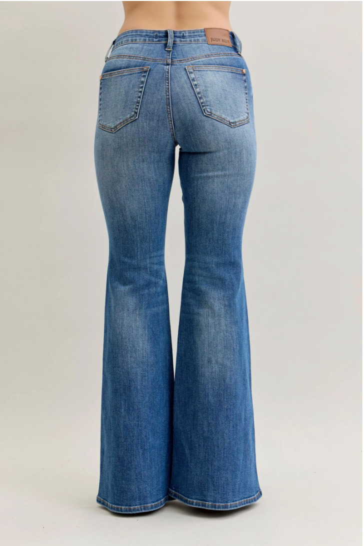 Judy Blue Mid Rise Double Angle Seam Flare Jeans