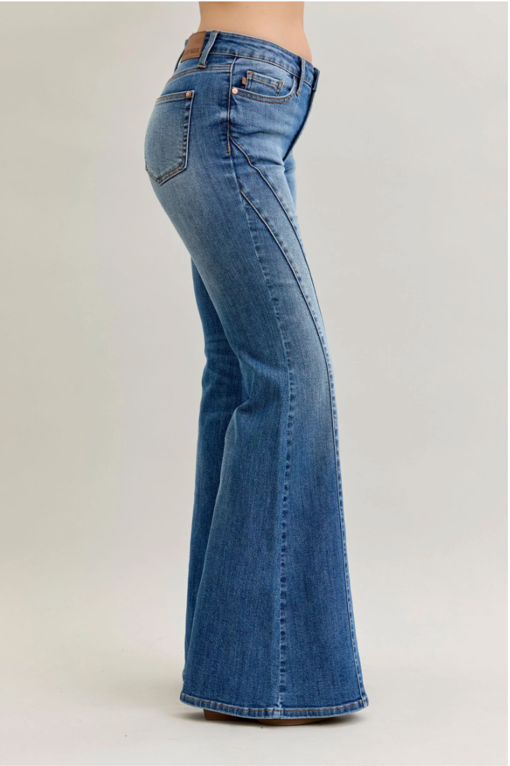 Judy Blue Mid Rise Double Angle Seam Flare Jeans