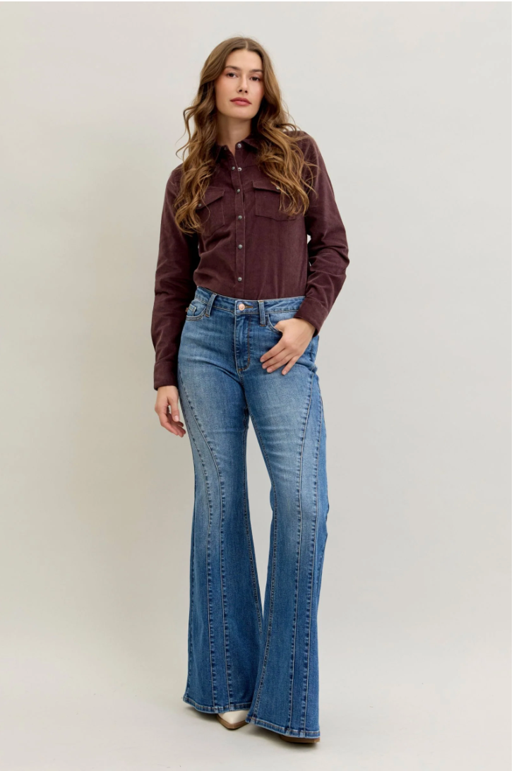 Judy Blue Mid Rise Double Angle Seam Flare Jeans