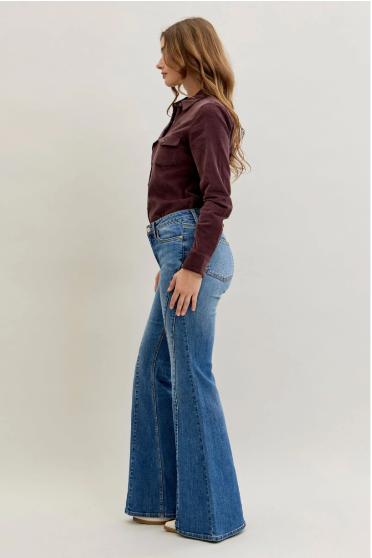 Judy Blue Mid Rise Double Angle Seam Flare Jeans