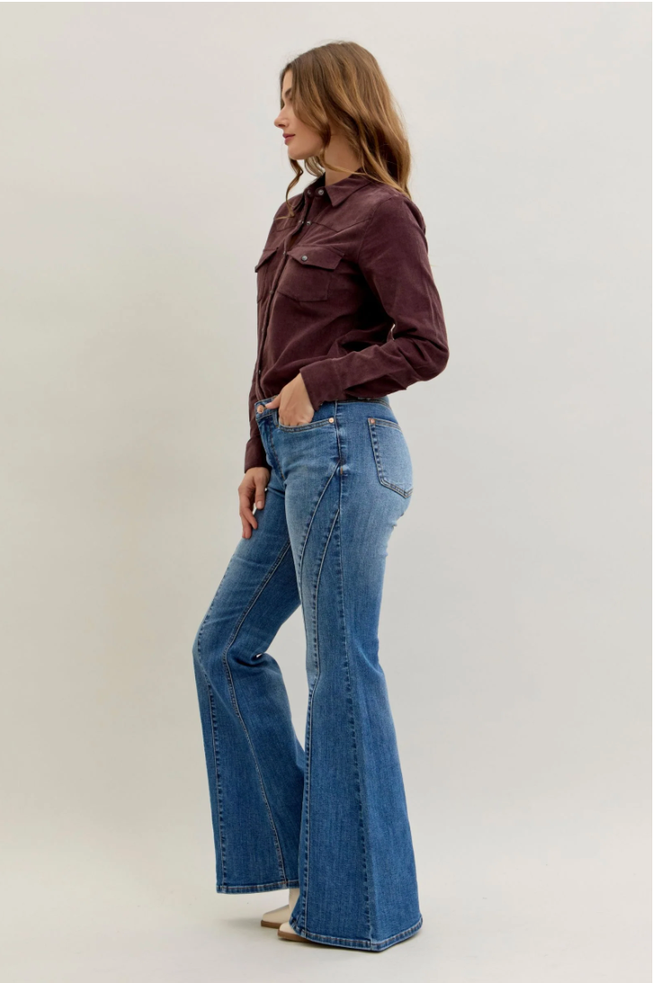 Judy Blue Mid Rise Double Angle Seam Flare Jeans