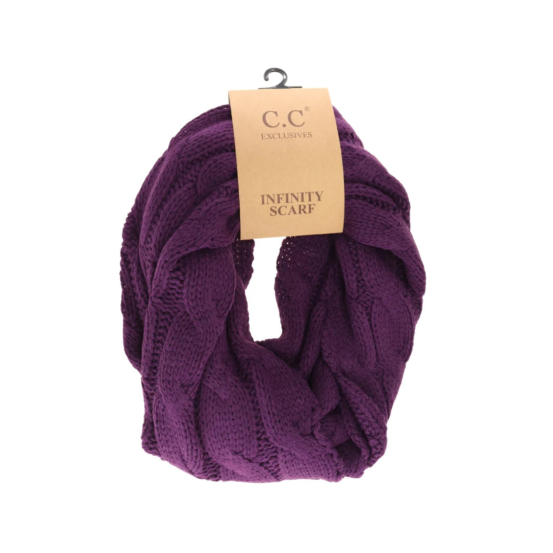 C.C Solid Cable Knit Infinity Scarf - Purple