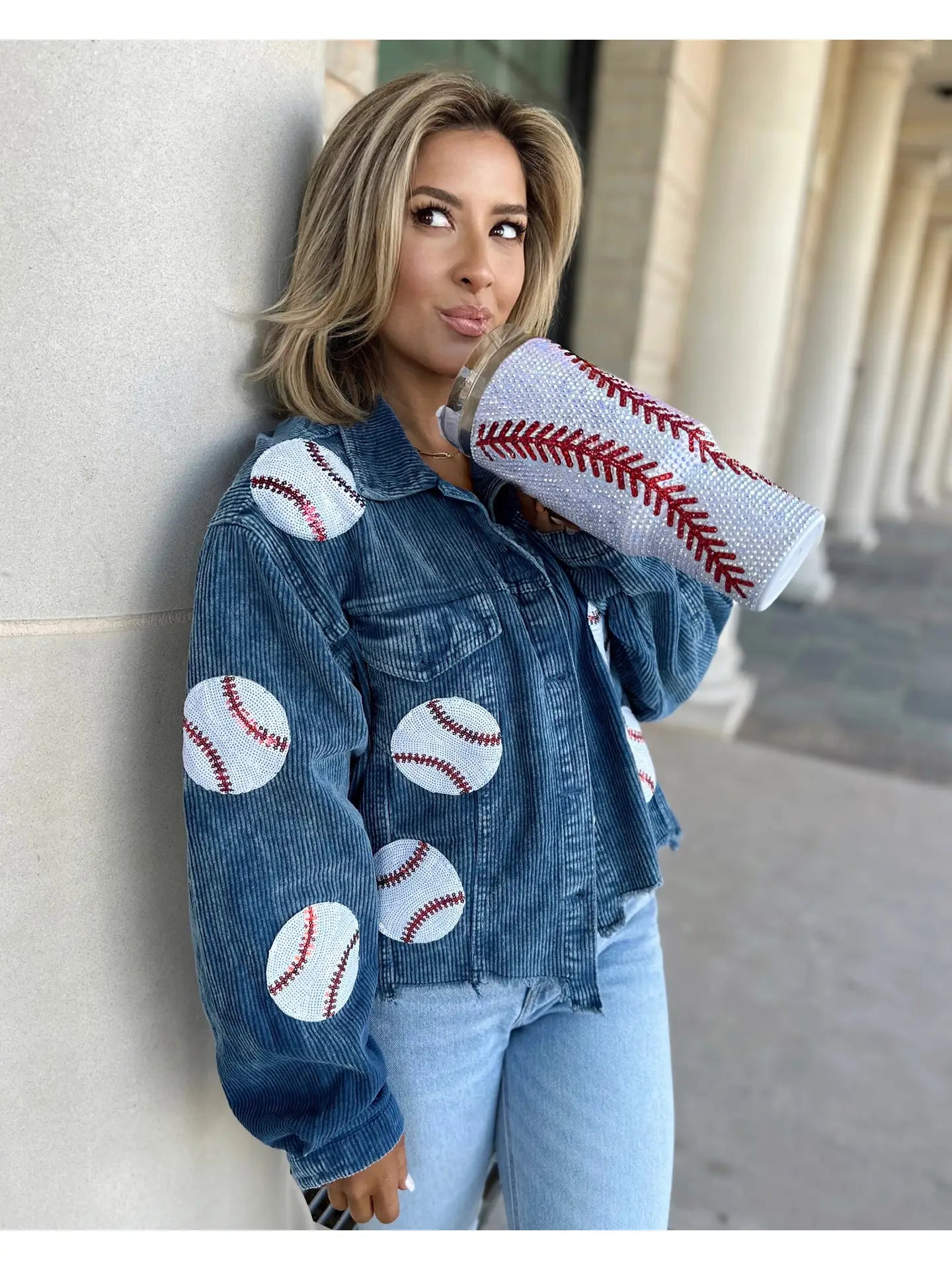 Crystal Baseball White/Red "Blinged Out" 40 Oz. Tumbler