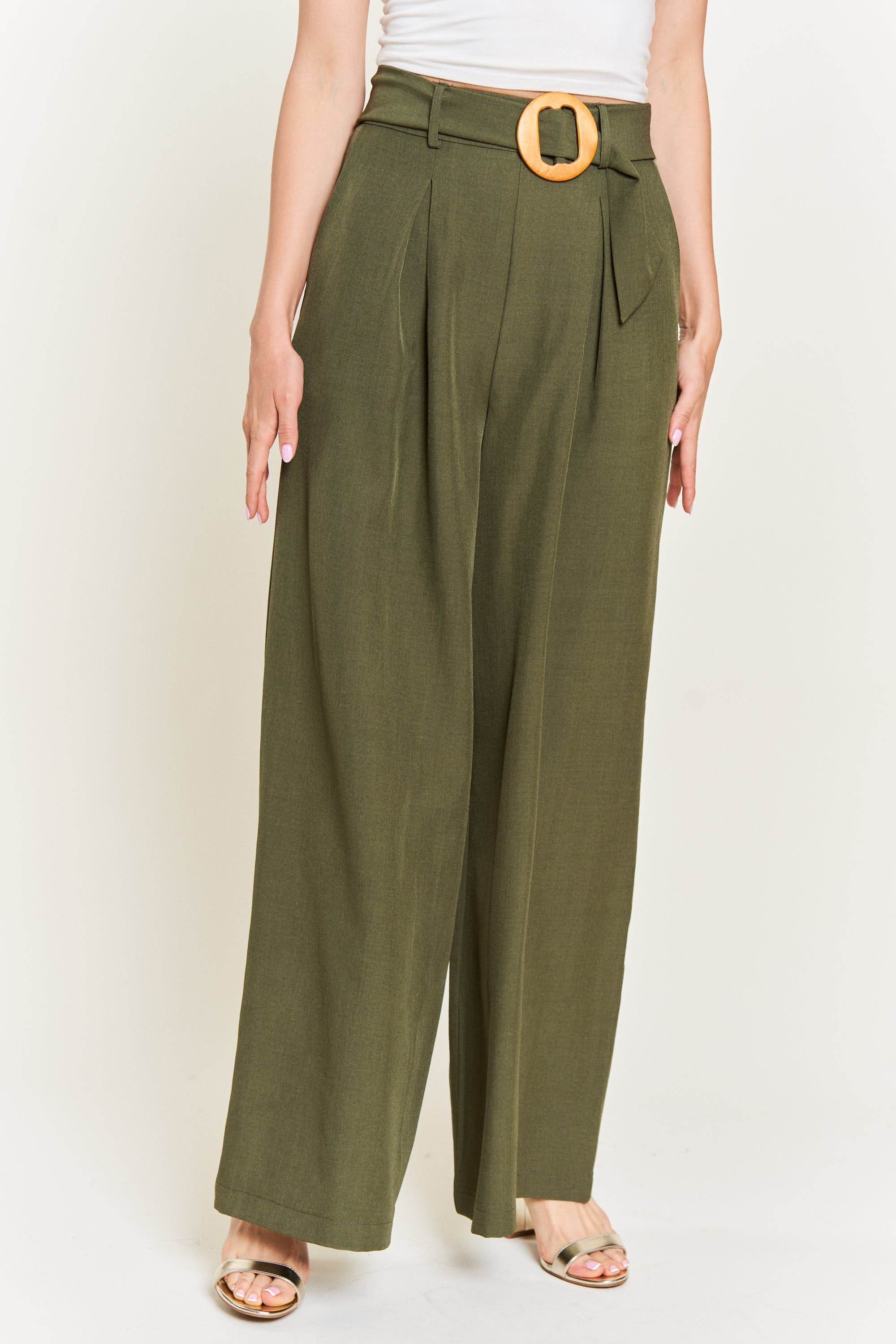 On the Bright Side Belted Pants - Olive