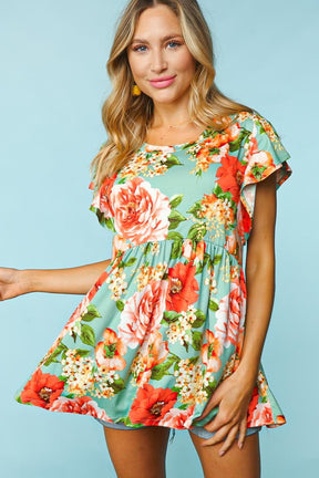 Scenic Outing Babydoll Top - Sage Floral