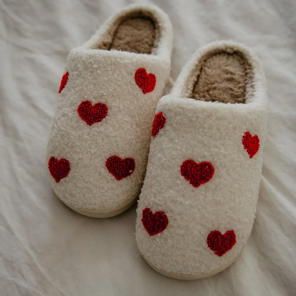 Red Hearts All Over Fuzzy Sherpa Slippers