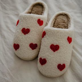 Hearts All Over Fuzzy Sherpa Slippers