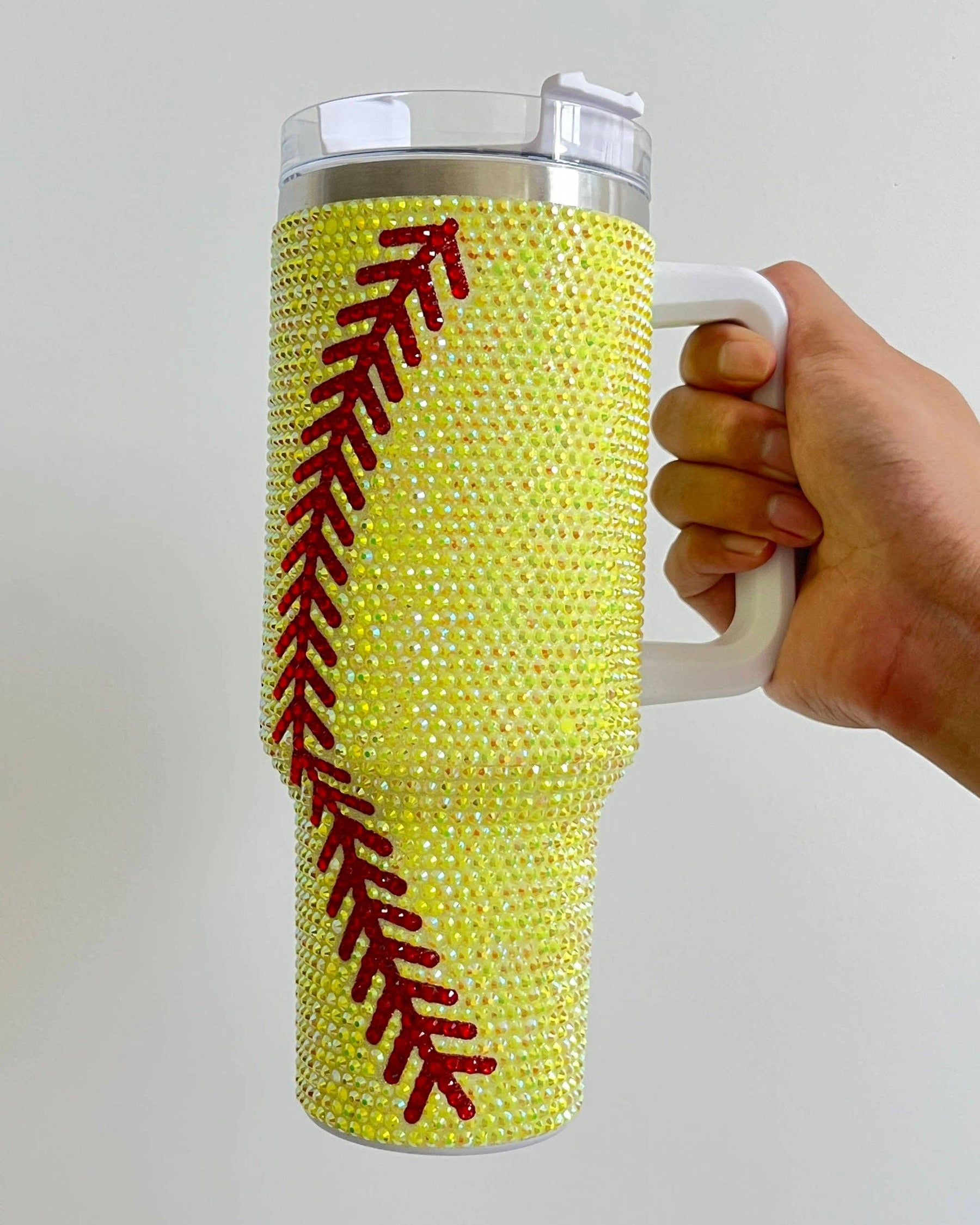 Crystal Softball Yellow/Red "Blinged Out" 40 Oz. Tumbler