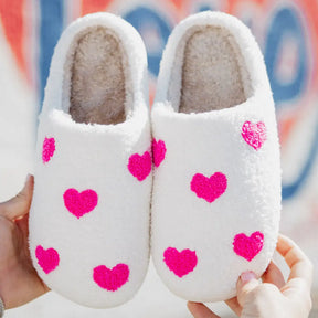 Pink Hearts All Over Fuzzy Sherpa Slippers