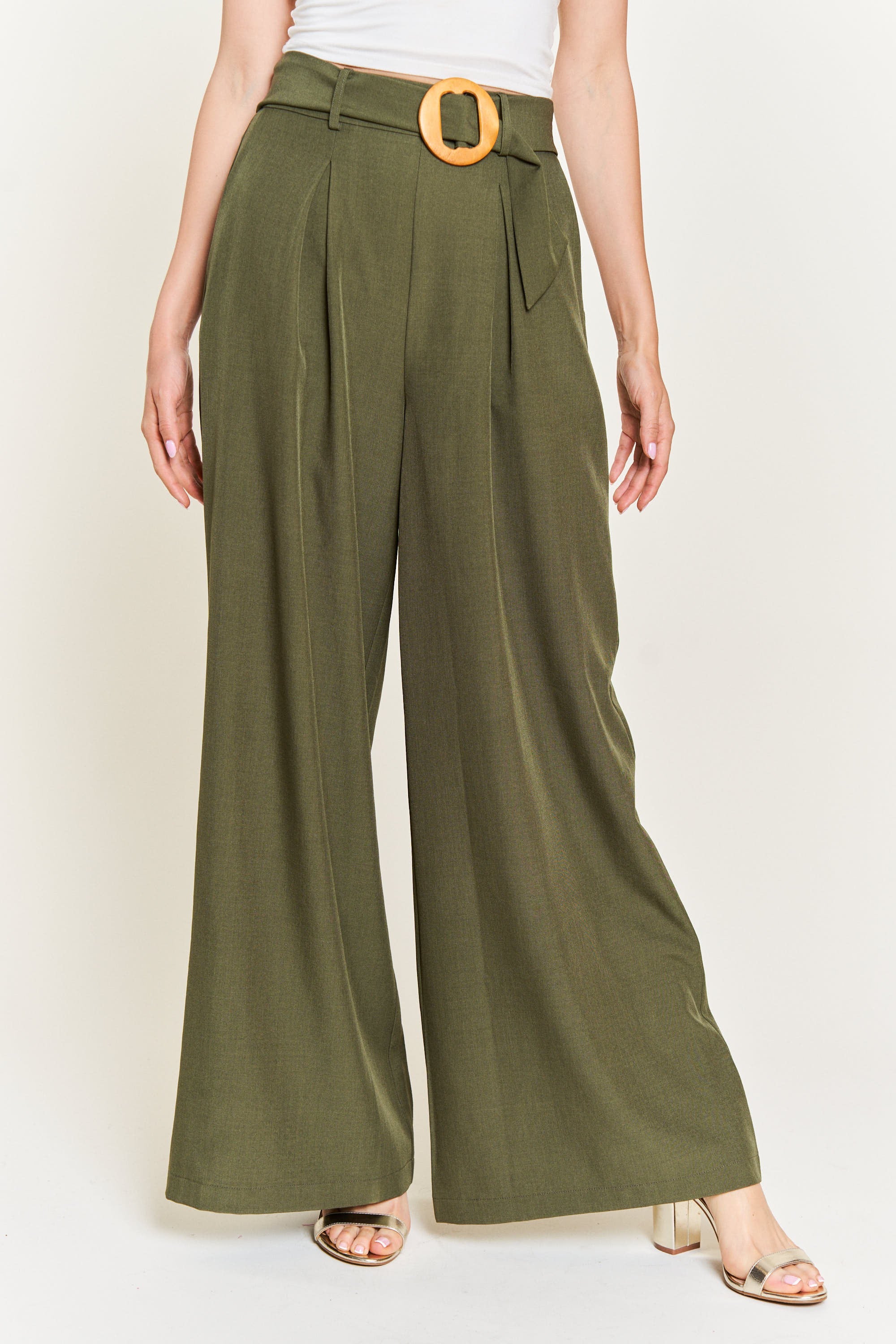 On the Bright Side Belted Pants - Olive