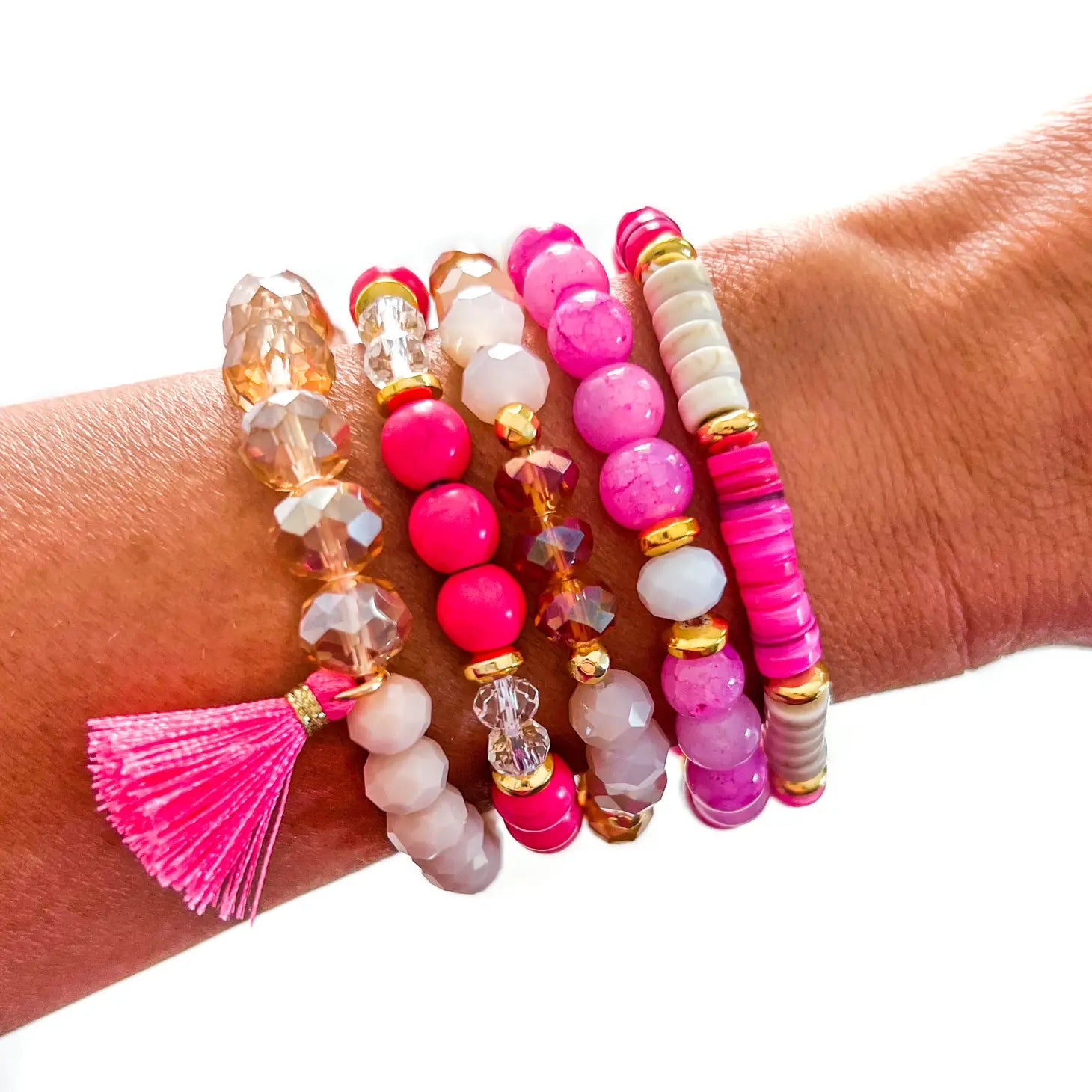 Pink Bracelets String Summer Pink Bracelet Stack