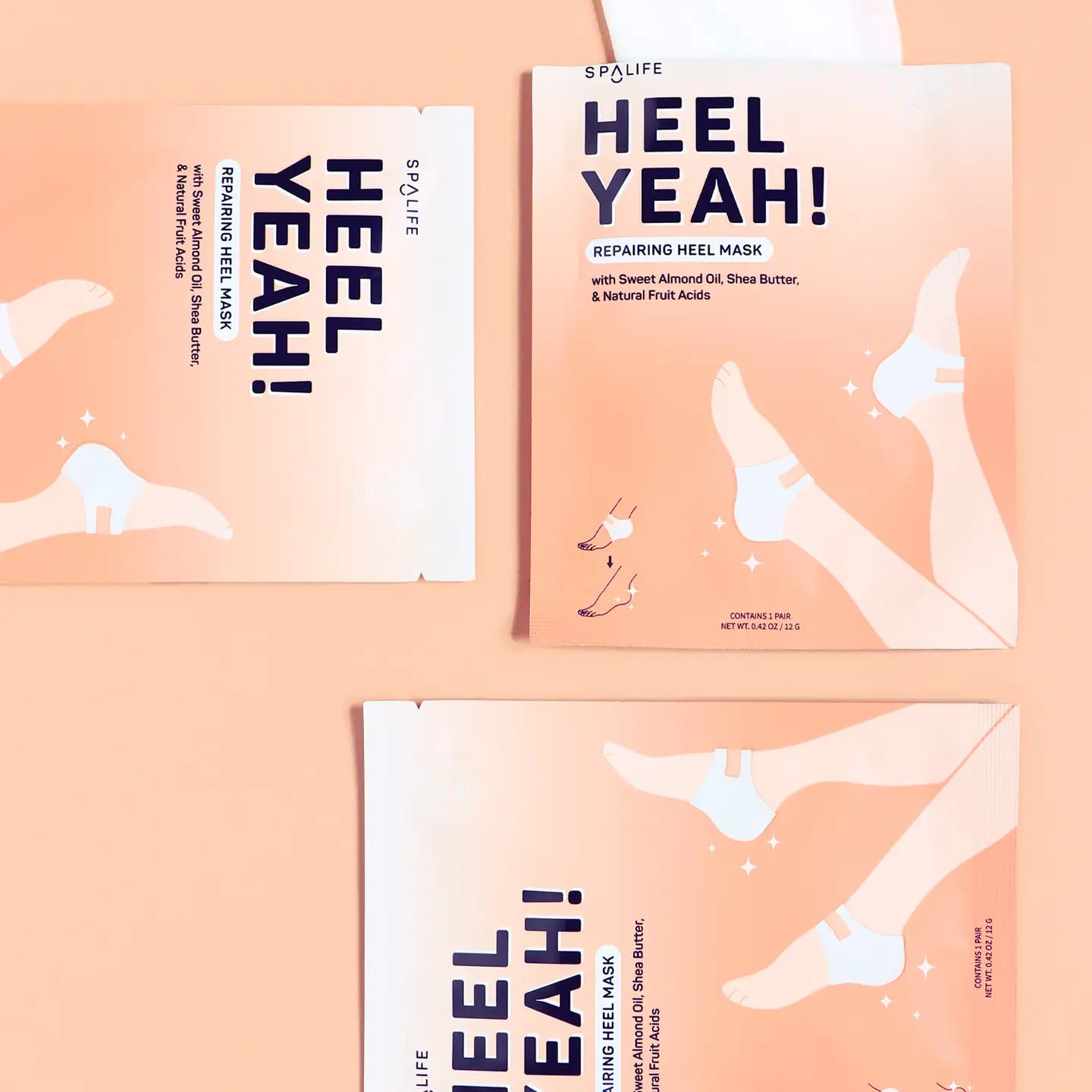 Heel Yeah! repairing foot mask with sweet almond oil, shea butter and natural fruit acids. 