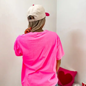 Neon Pink Puffy Heart Graphic Tee