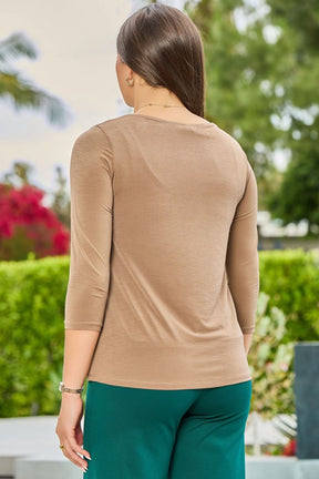 Find The Answer Round Neck Top - Mocha