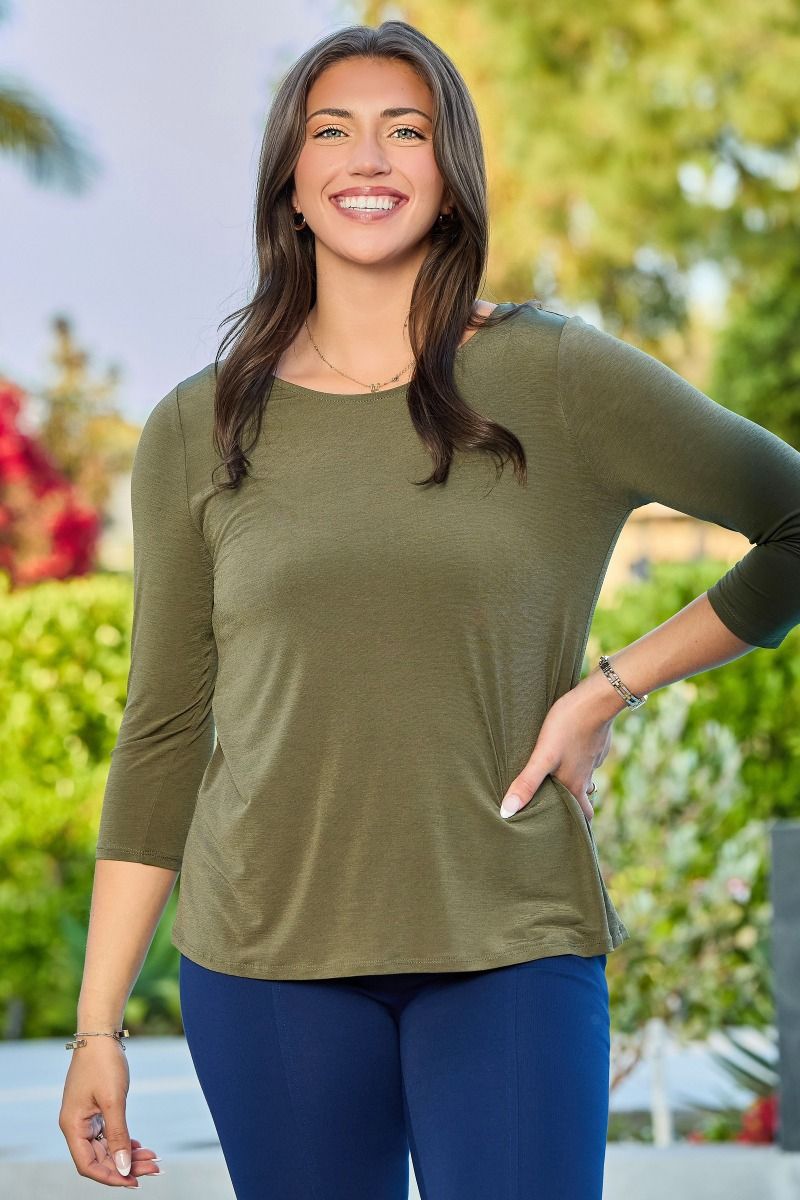 Find The Answer Round Neck Top - Olive