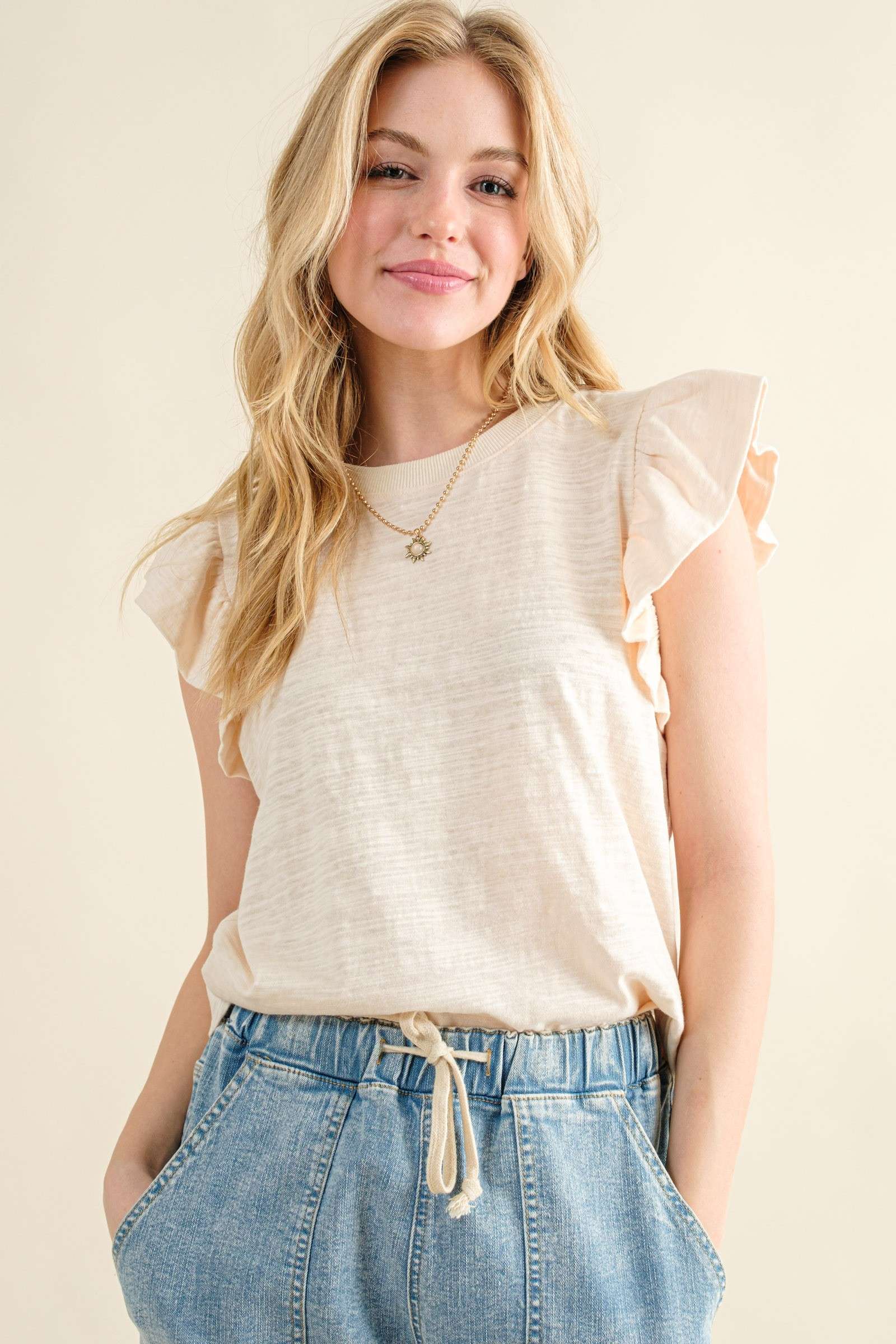 Going Astray Ruffle Sleeve Tee - Ivory