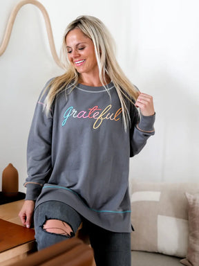 Grateful Embroidery Stitch Sweatshirt