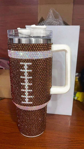 Crystal Brown Football "Blinged Out" 40 Oz. Tumbler