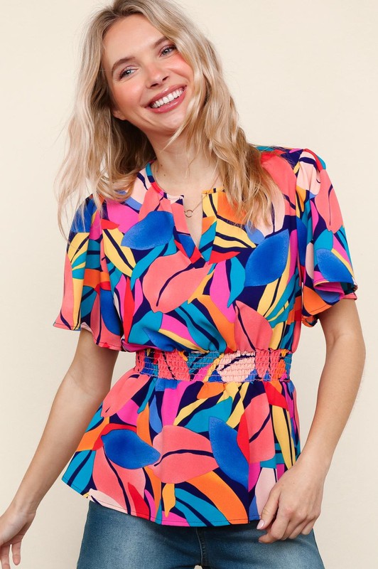 I Will Stay True Blouse - Royal Blue & Coral