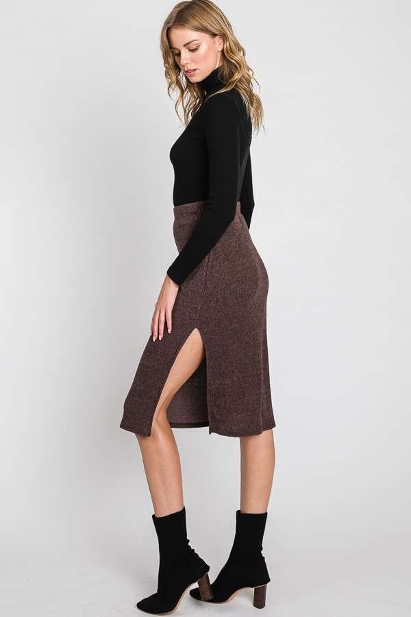Time to Rise Up Ribbed Skirt - Mocha