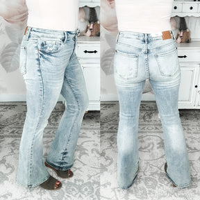 Judy Blue Tinted Pin Tack Flare Jeans