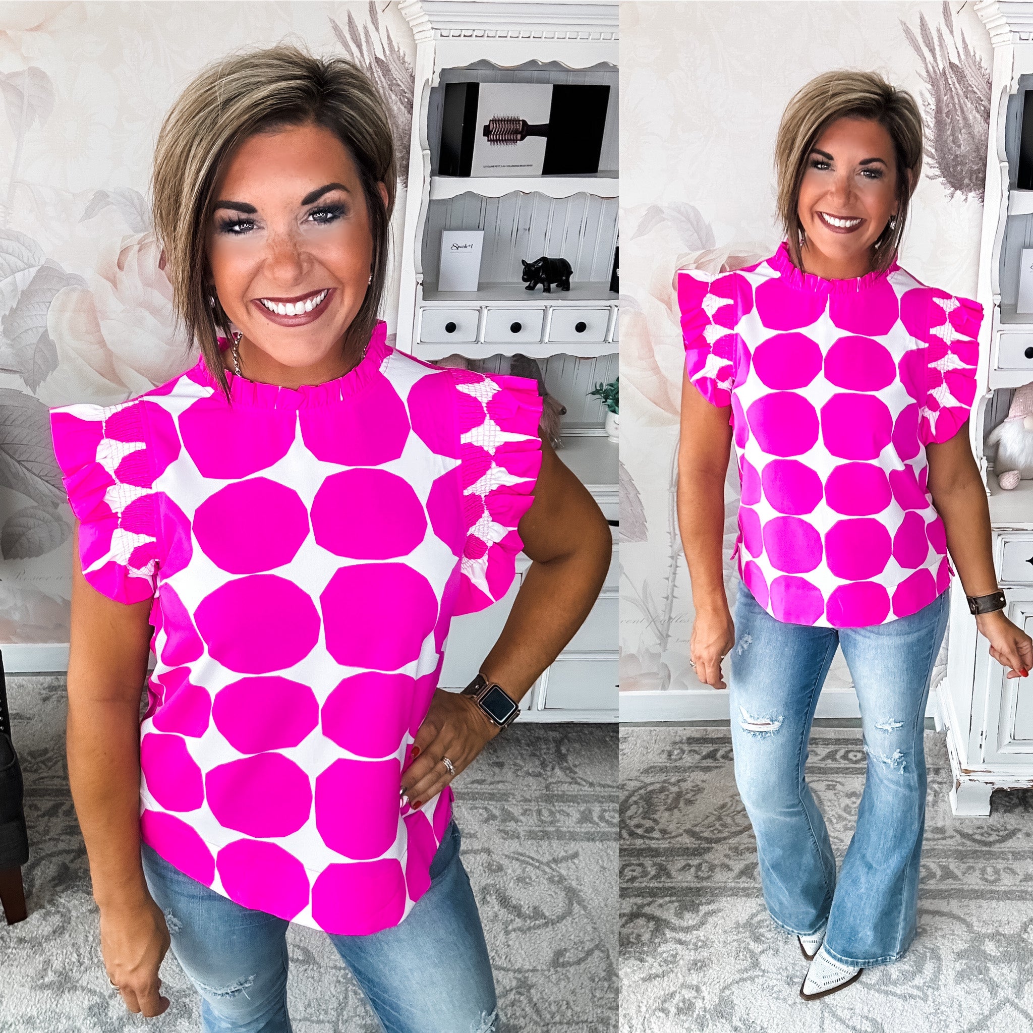 Out the Door Blouse - Hot Pink