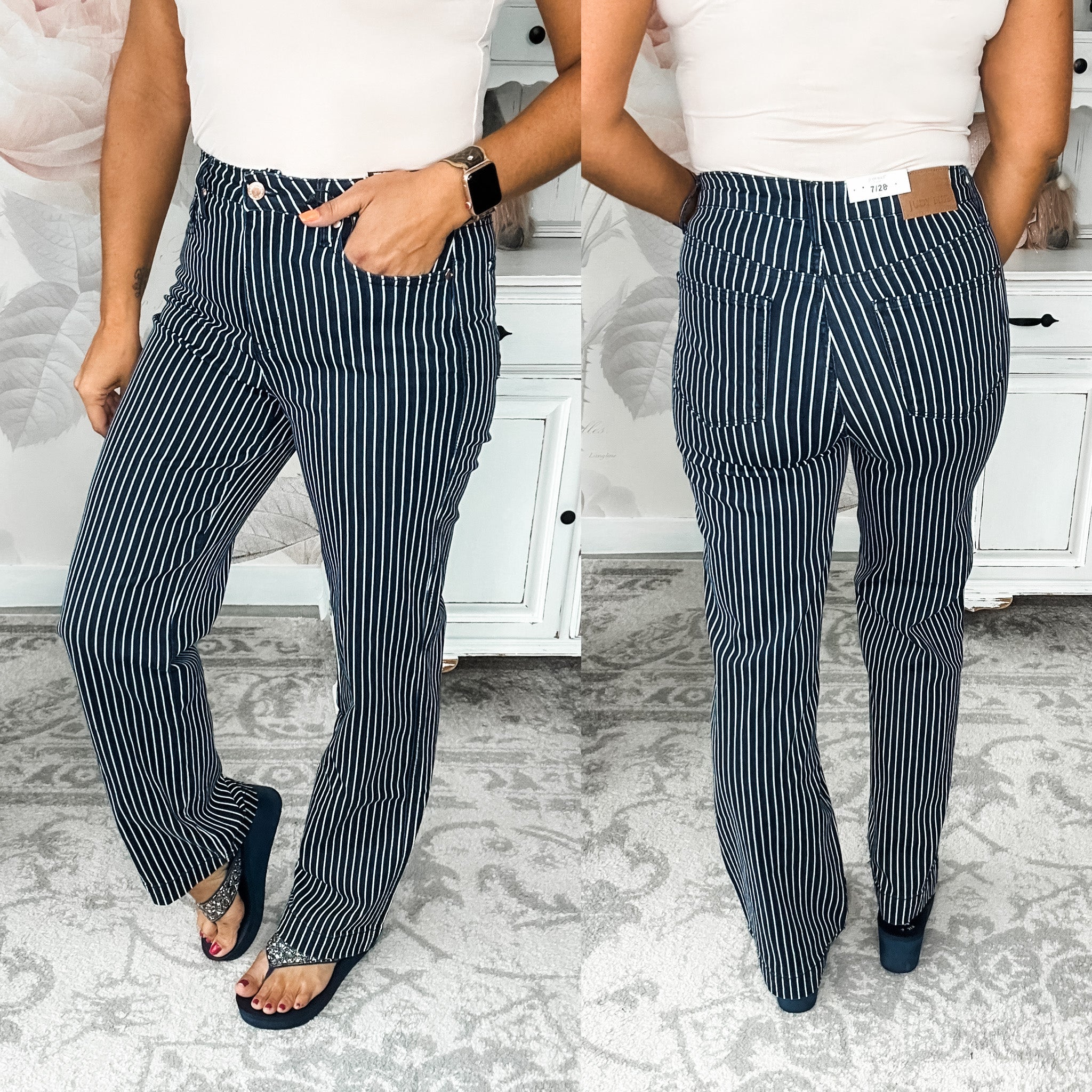 Judy Blue Tummy Control Striped Straight Leg Jeans