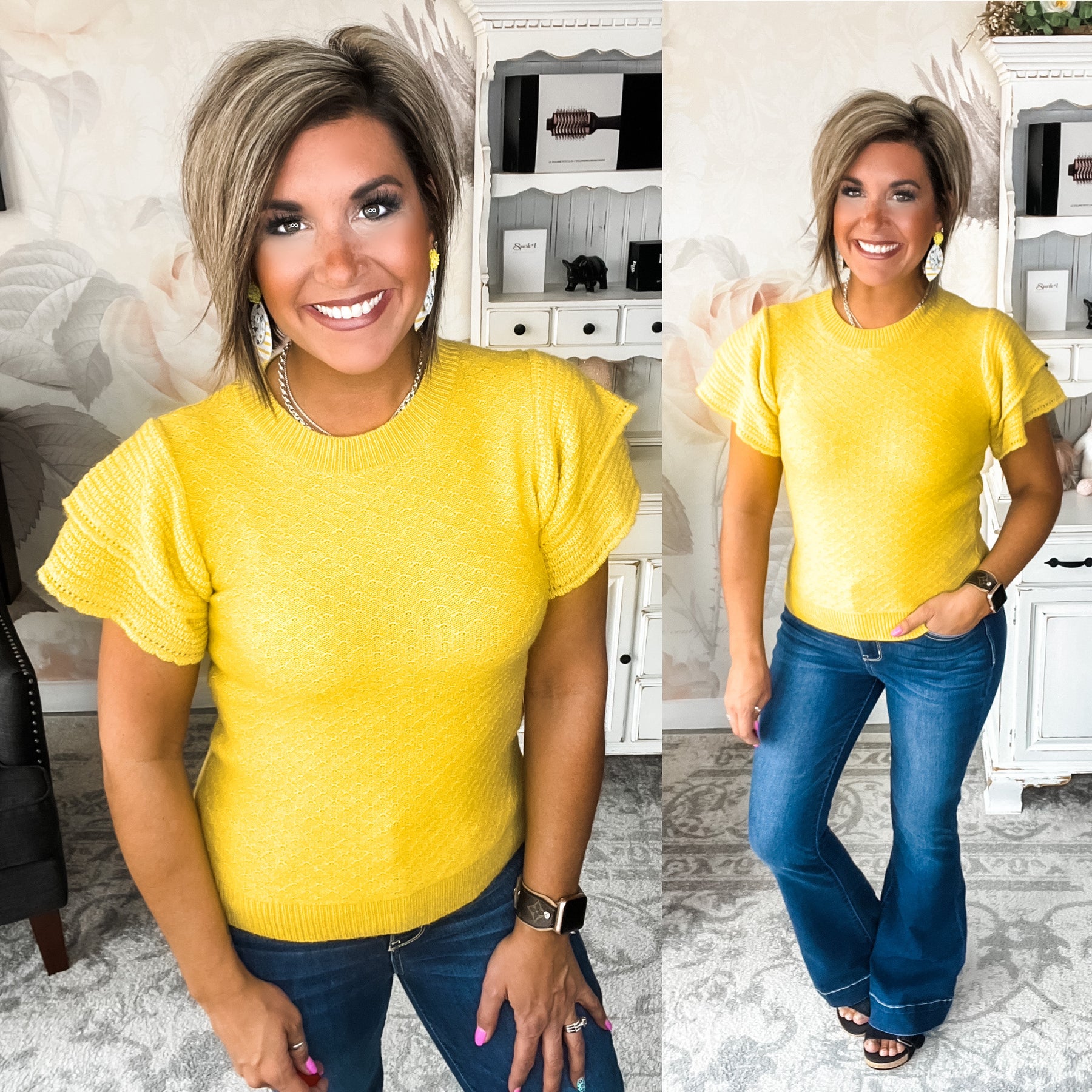 Beautiful Mind Frill Sleeve Sweater - Mustard