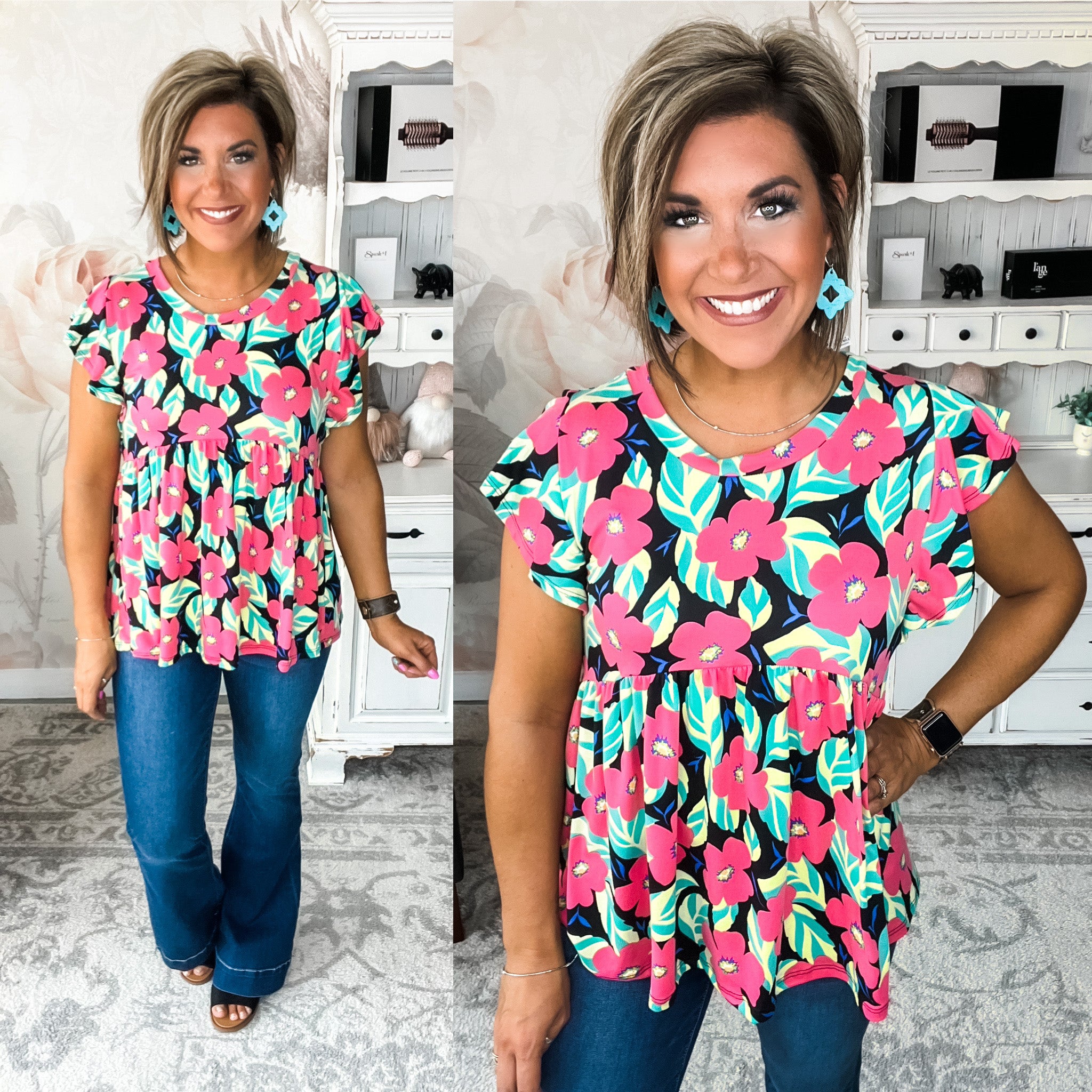 Scenic Outing Babydoll Top - Floral