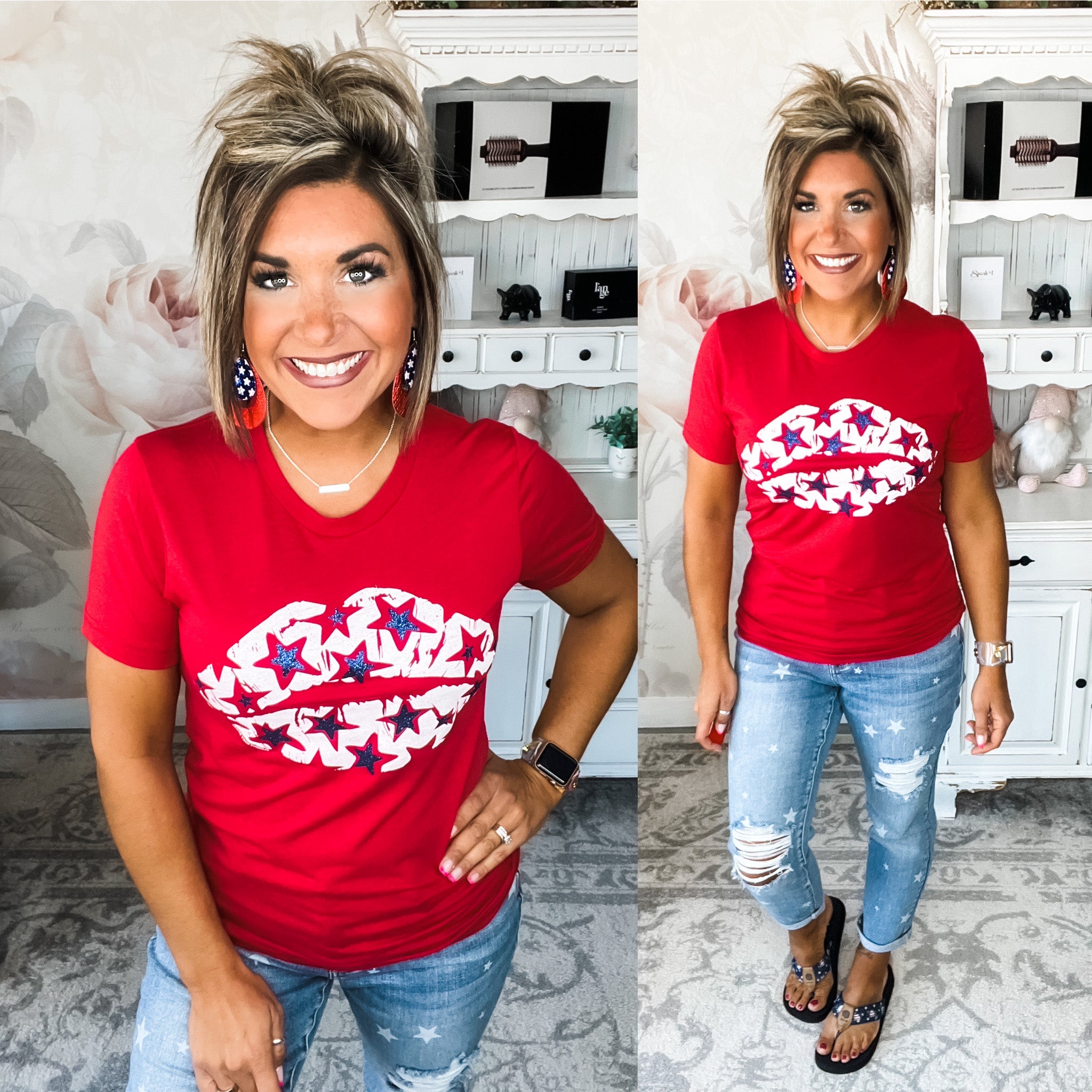 Patriotic Glitter Lips Graphic Tee