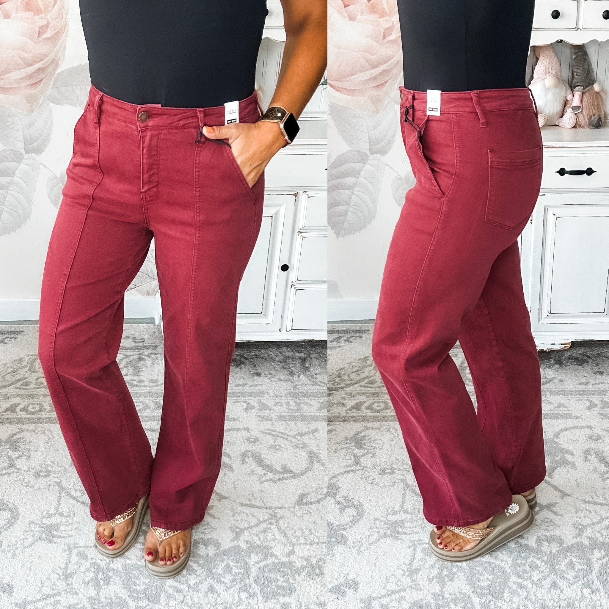 Judy Blue Front Seam Burgundy Jeans