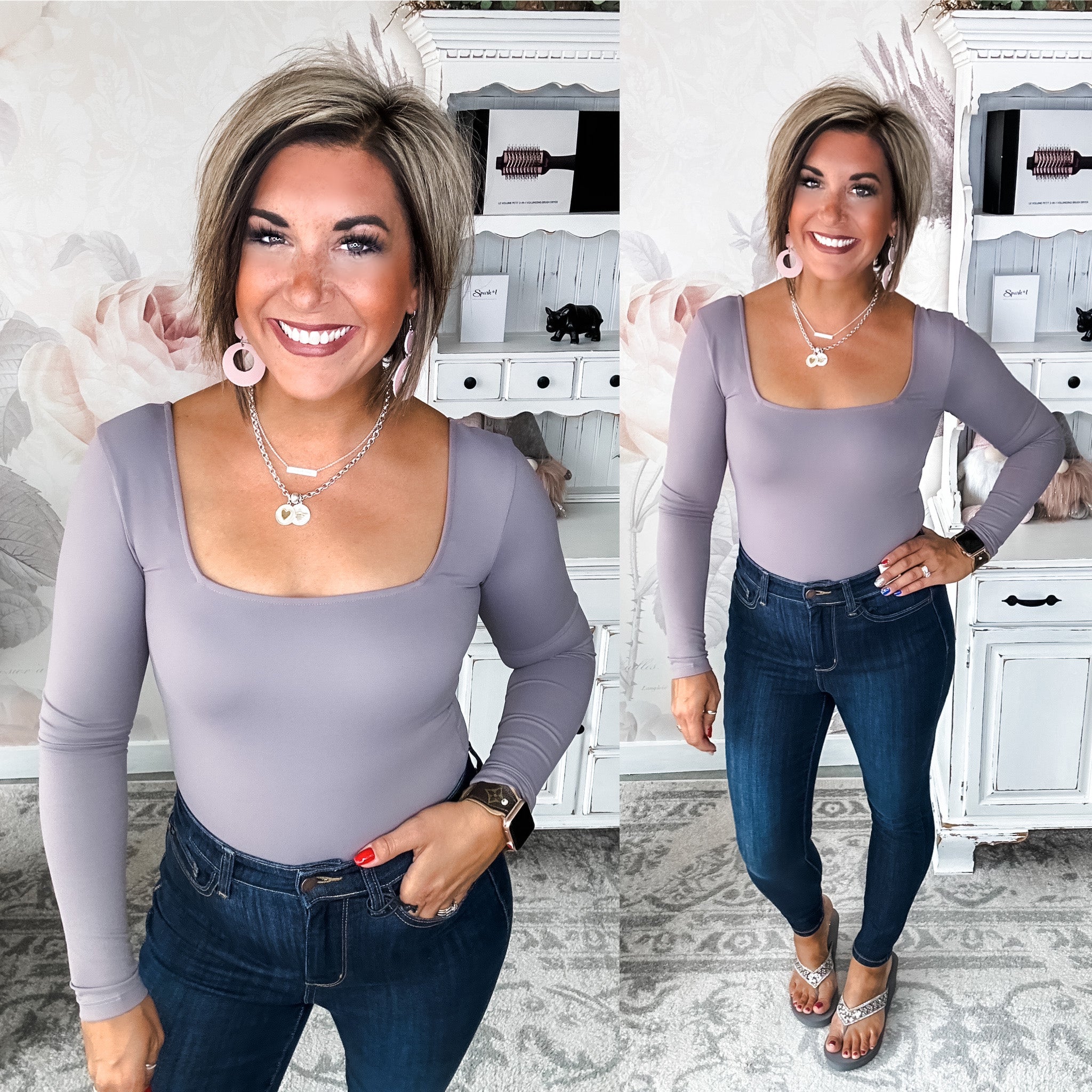 Ampersand Avenue Long Sleeve Bodysuit - Charcoal
