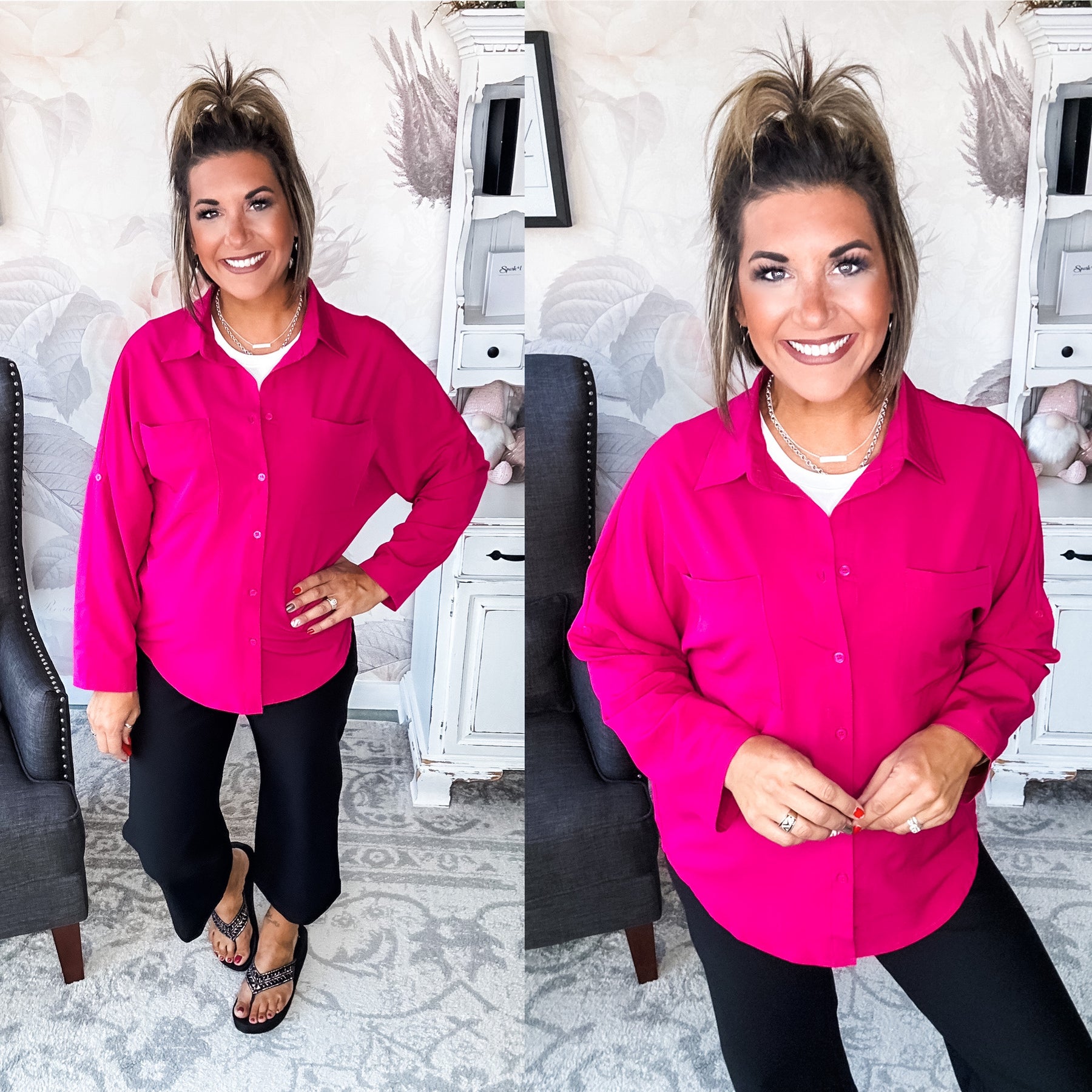 Takes Time Relaxed Button Down - Magenta