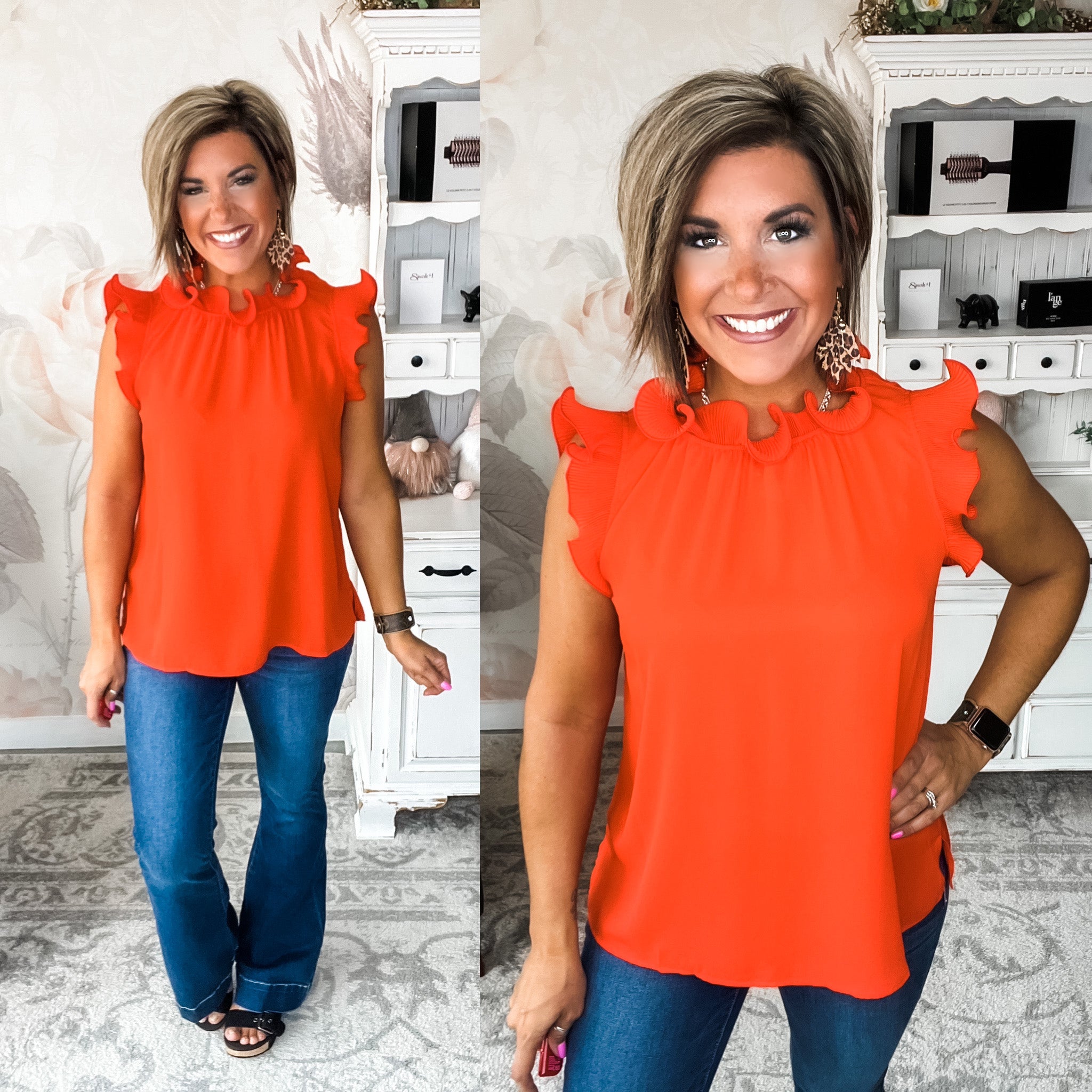 For a Change Blouse - Orange Red