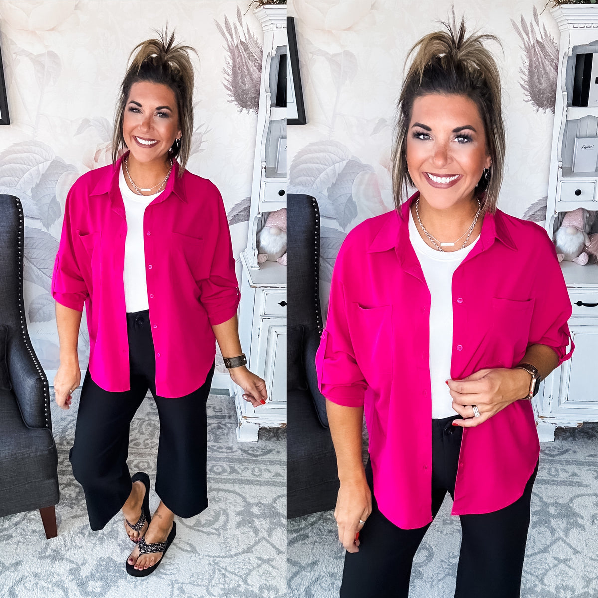 Takes Time Relaxed Button Down - Magenta