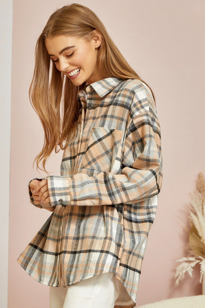 Hand in Hand Plaid Shacket - Taupe Mix