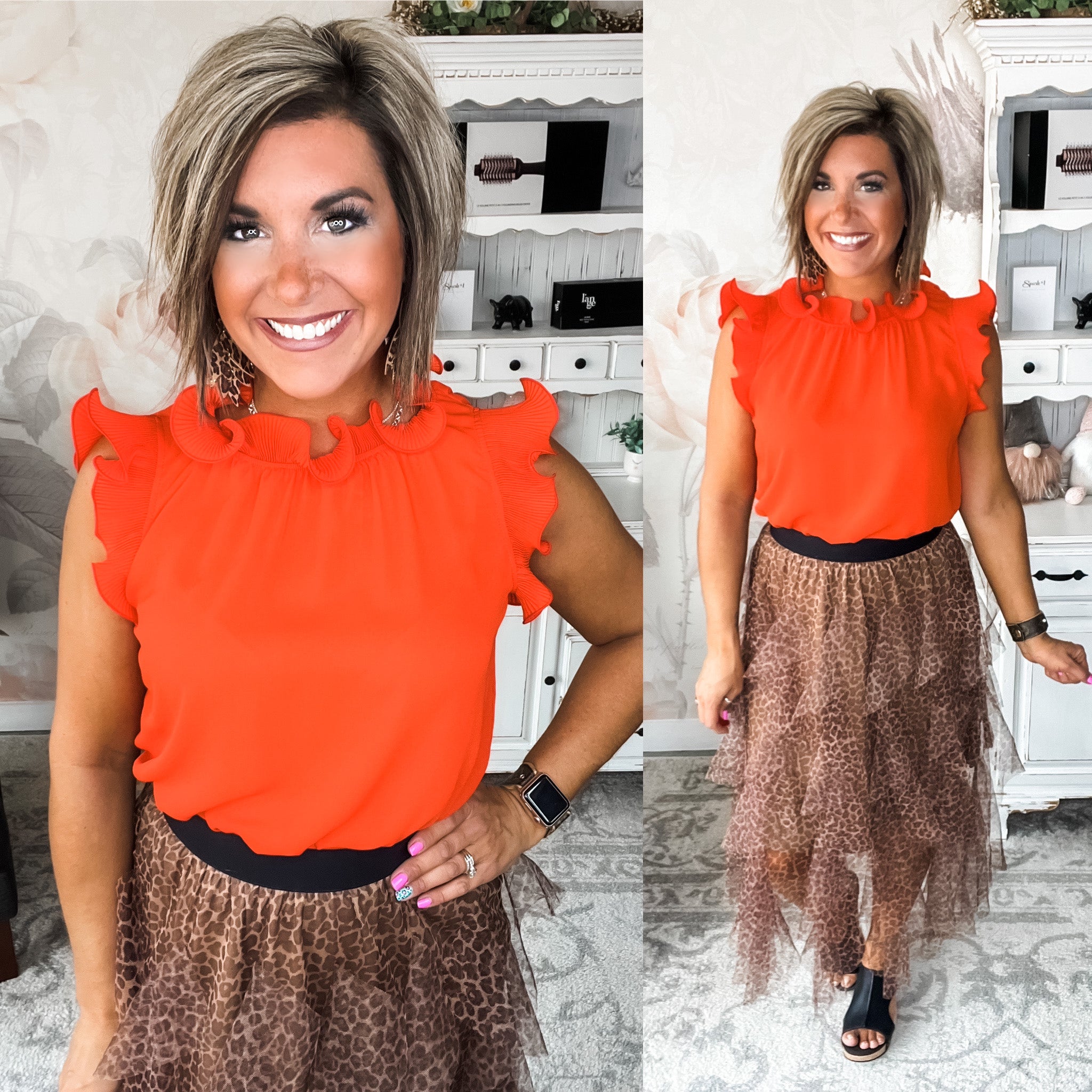 For a Change Blouse - Orange Red