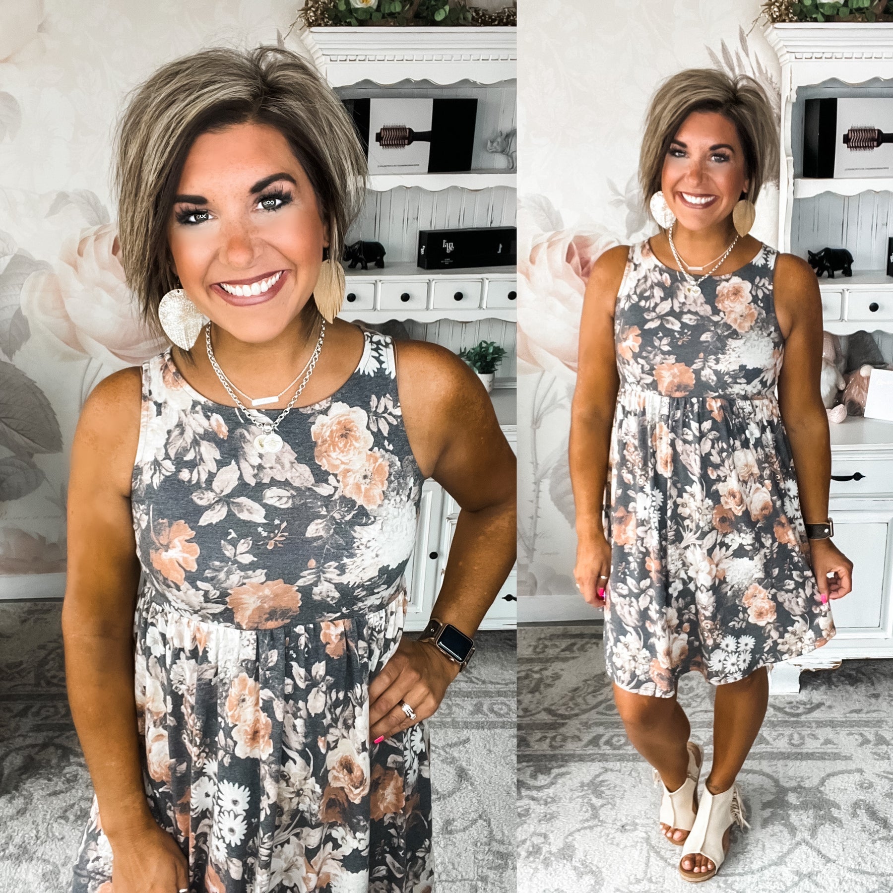 Where You'll Find Me Dress - Grey Floral