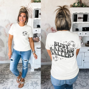 Busy Raising Ballers Soccer Graphic Tee
