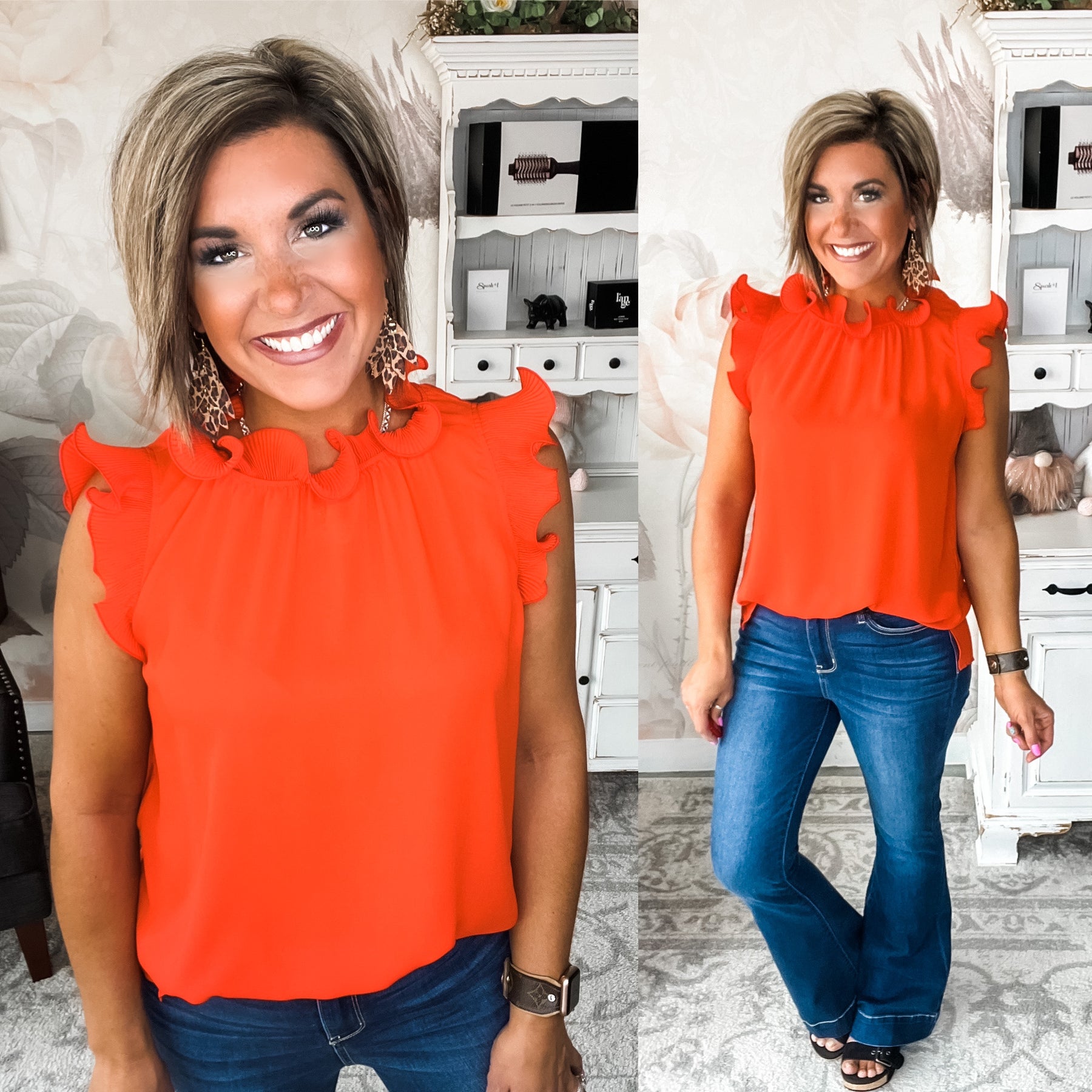 For a Change Blouse - Orange Red