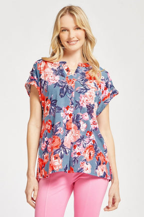 Figure It Out Top Short Sleeve - Dusty Blue