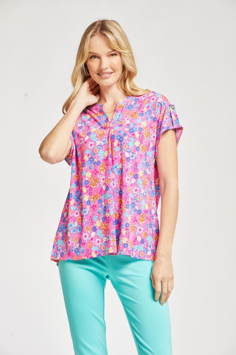Figure It Out Top Short Sleeve - Pink Multi