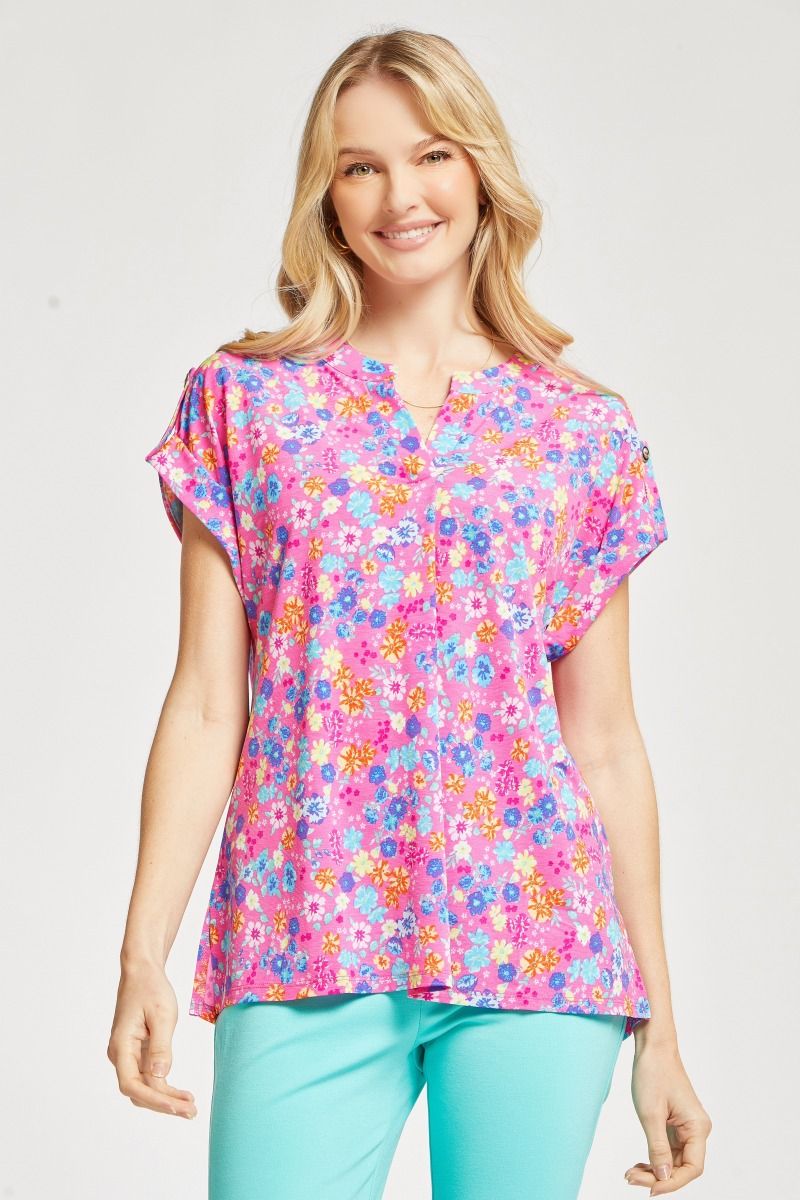 Figure It Out Top Short Sleeve - Pink Multi