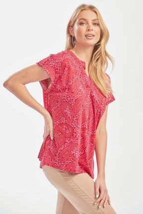 Figure It Out Top Short Sleeve - Red Pink