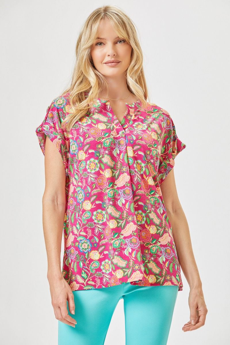 Figure It Out Top Short Sleeve - Fuchsia