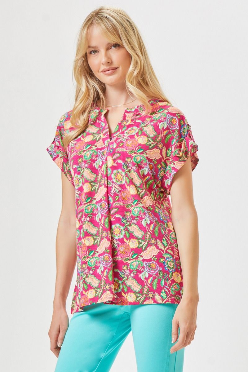 Figure It Out Top Short Sleeve - Fuchsia