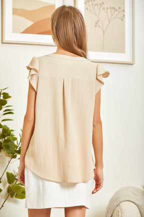 Be Sweet Flutter Sleeve Top - Taupe