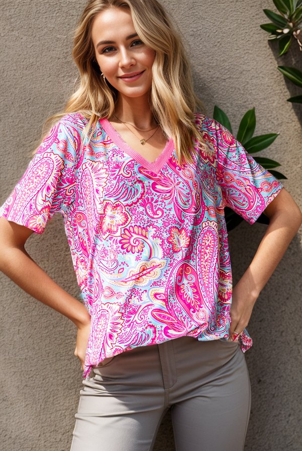 Social Graces Top - Fuchsia Multi
