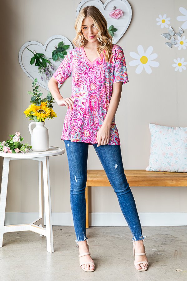 Social Graces Top - Fuchsia Multi